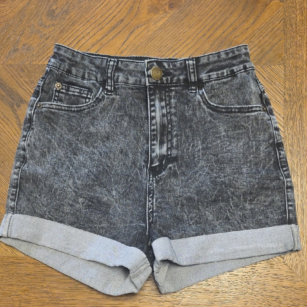 Born Primitive Black Acid-Wash Rolled Cuff Denim Shorts